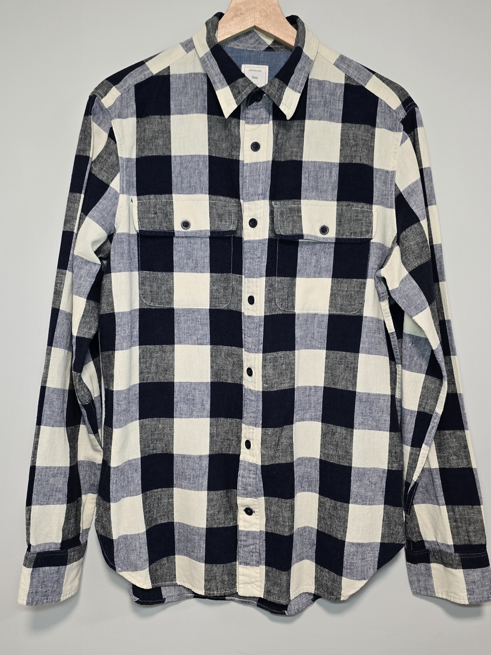 Men's Black & White Check Flannel Shirt Cotton Linen Blend